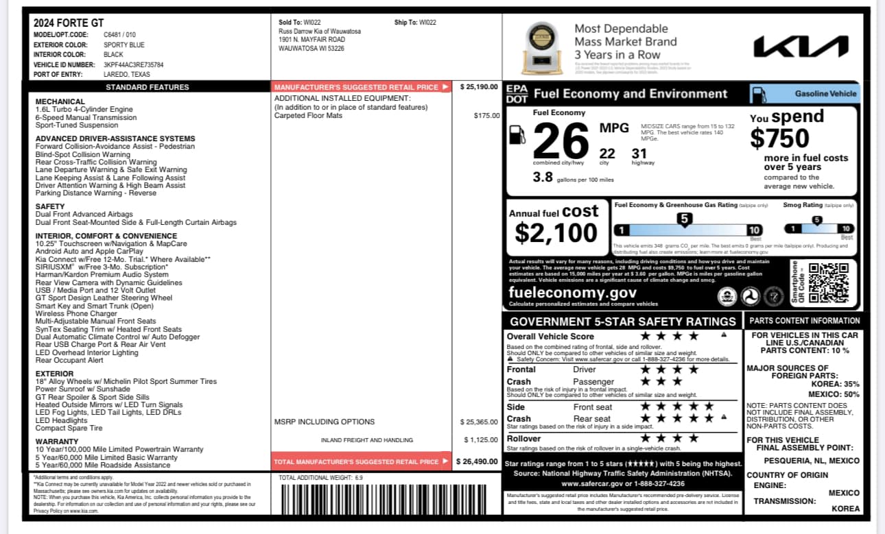 2023 Kia Forte - Sporty Blue - GT Manual Trim - 