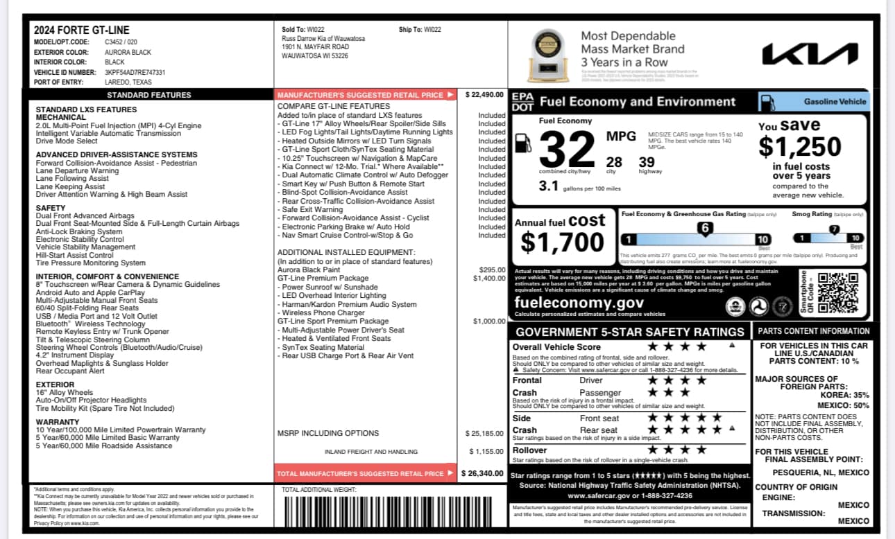 2024 Kia Forte - Aurora Black - GT-Line Trim - 